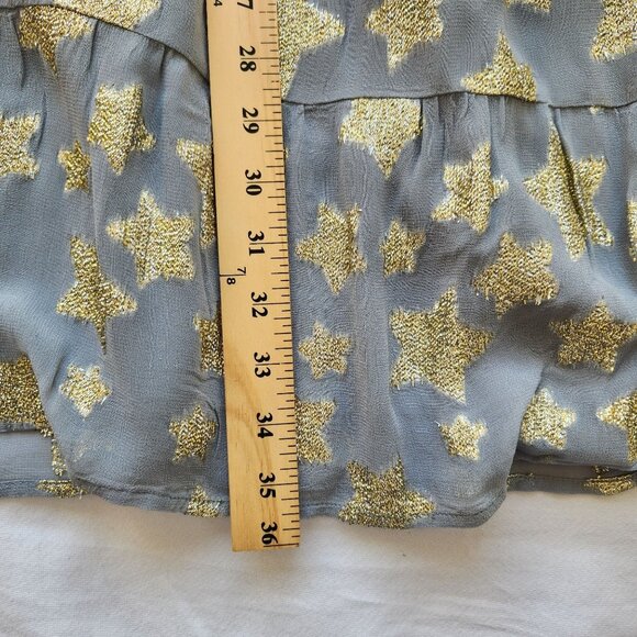 Loft Gold Star Print Shimmer Long-Sleeve Tiered Dress Gray Metallic Babydoll - Picture 11 of 11